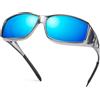 Peekaco Occhiali da sole polarizzati adatti sopra gli occhiali per donne e uomini, avvolgono intorno alle tonalità estive protezione UV400, A13 Montatura Grigio Chiaro/Lenti Blu Specchiate, Large