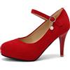 Lroey Reoly Scarpe Mary Jane a Spillo da Donna, Pompe al Tallone Alto Punta Rotonda Fibbia Vestito Pumps con Plateau Semplici Funsnf Rosso Numero 49 EU