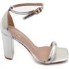 Malu Shoes Sandalo Alto Donna Argento Lucido con Tacco Doppio 10 cm Cinturino alla Caviglia Linea Basic Cerimonia Evento Elegante (39 EU)