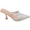 Malu Shoes Scarpa Decollete Slingback Donna Effetto Nudo con trasparenza Brillantini Argento Elastico in Tono Tacco Martini 7 cm (39 EU)