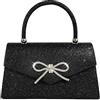 Trisapu Borsa da sera con fiocco scintillante con strass, da donna, con glitter, per feste, cocktail, balli studenteschi, pochette, nero