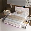 QMTXBYJ Letto matrimoniale con Contenitore 140x190 cm, letto imbottito 140x190 con 4 cassetti, LED e Porta USB, letto funzionale con testiera, struttura letto con rete a doghe,Velluto,Senza Materasso