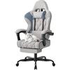 Devoko Sedia da Gaming in tessuto, Sedie Ufficio Ergonomica, Sedia Massaggiante con braccioli, Poltrona con cuscini imbottiti a molle, con ruote, braccioli, Regolabile in altezza, Grigio chiaro & Blu