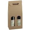Generico Scatola PORTABOTTIGLIE VINO da 2 posti con Finestre 18x9x38.5cm | VARI COLORI | porta bottiglia 2 vani con manico confezione regalo vino (Avana liscio)