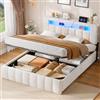 AOGLLATI AGOLLATI Letto Matrimoniale con Contenitore 140x190 Struttura Letto matrimoniale con LED e Stazione di Ricarica, Letto Contenitore Idraulico Struttura Letto Imbottito con Testiera Moderno Beige