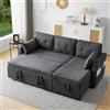 Autheria Divano Letto 3 Posti con Penisola, Angolare Forma di L, Matrimoniale con Materasso, Braccioli, Vano Portaoggetti e Porta Bevande, Grigio