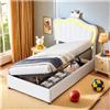 Wyibwy Letto imbottito per bambini 90x200 cm con design a corona e illuminazione a LED, con testata regolabile in altezza, letto singolo con rete a doghe con contenitore idraulico,Bianco