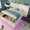 Wyibwy Letto imbottito 180×200cm, letto matrimoniale contenitore con App Control LED e funzione di ricarica USB-C, rete a doghe, letto contenitore idraulico, lino, bianco, senza materasso e comodino