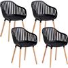 GrandCA HOME Set di 4 Sedie da Pranzo Moderne, Sedie da Cucina con Braccioli e Cuscini di Seduta, Schienale Verticale Cavo e Gambe in Legno per Soggiorno, Balcone, Ufficio - Nero