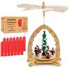 Brubaker Piramide Natalizia con Set di 50 Candele Rosse - Carosello Rotante a Un Livello con Figure in Legno Dipinte a Mano - 30 cm Decorazione Festiva - Finitura Naturale