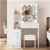 Vanrste Toeletta Trucco con illuminazione, Specchio e Sgabello, Tavolo da Trucco con 4 Cassetti e 6 Ripiani, Mobile Vanity Moderno per Camera da Letto, 83 x 36 x 140 cm