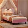 CXHLXYR Letto Imbottito 90x200 cm Per Bambina, Letto Per Bambino 90x200 con Materasso a Molle, Letto Imbottito con LED e Testata Regolabile in Altezza a Forma di Farfalla, Letto per Adolescenti in PU (Bianco