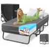KESSER® Letto pieghevole 200 x 90 cm, con materasso in memory foam e ruote, letto da viaggio pieghevole con telaio in metallo, portata fino a 250 kg, letto in metallo con materasso in schiuma e
