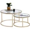 HJhomeheart Set di 2 Tavolini Rotondi, Tavolini, Grande: 80 x 80 x 45 cm; Piccolo: 60 x 60 x 35 cm, Oro e Vetro