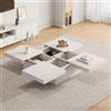 Witimisy Moderno tavolino quadrato bianco, con effetto marmo, quattro cassetti, piano scorrevole, portata fino a 30 kg, 90 x 90 x 25 cm