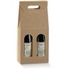 Generico Scatola PORTABOTTIGLIE VINO da 2 posti con Finestre 18x9x38.5cm | VARI COLORI | porta bottiglia 2 vani con manico confezione regalo vino (Avana effetto onda)
