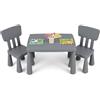 COSTWAY Set Tavolo e Sedie per Bambini con Angoli Arrotondati (Grigio) | Tavolino per Bambini 3+ Anni con 2 Sedie Ergonomiche con Schienale, Materiale PP Atossico e Inodore, per Disegnare e Leggere