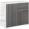 HOMCOM Mobiletto 2 Cassetti e 2 Ante, Apertura a Pressione, Mobile con 2 Cassetti e 2 Ante per Casa e Ufficio, 79x36x74cm, Grigio Chiaro e Bianco