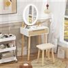 YU YUSING Tavolo da Toeletta con Specchio a LED, Toeletta da Trucco | Tavolo da Trucco con Sgabello, Postazione Trucco, Luminosità Regolabile, Cassetto, Trucco Vanity, Bianco e Naturale