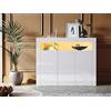 SONNI Credenza con Illuminazione a LED (12 Colori Impostabili), Armadio da Pavimento, da Cucina, Mobile n Piedi da Soggiorno Bianco Lucido