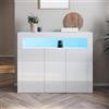 SONNI credenza cucina con illuminazione a LED, Armadio da Pavimento Grande Spazio Mobile, 3 porte Moderno Mobile Soggiorno Bianco Lucido Armadio in Piedi - 116x35x93cm