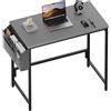 HLFURNIEU Scrivania Piccola, 80 x 40 cm Scrivania Ufficio con Borsa Portaoggetti, Tavolo da Lavoro per Ufficio Domestico, Soggiorno, Piccoli Spazi, Struttura Metallica, Grigio Chiaro