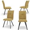 REDÒKASA Set 4 sedie imbottite per sala da pranzo LETIZIA, design moderno, gambe robuste in metallo, rivestimento in tessuto spesso e idrorepellente effetto tridimensionale (4, Senape)
