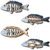 Generic 4 decorazioni da parete in legno a forma di pesce, decorazione da parete in stile mediterraneo, ornamenti vintage a forma di pesce blu, decorazioni per la casa