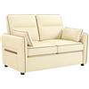 HOMCOM Divano 2 Posti Imbottito in Pelle Finta con Bordo a Contrasto, Divanetto da Salotto con Imbottitura Spessa, 2 Cuscini Rimovibile e Lavabile, Braccioli e Tasche Laterali, 136x81x90 cm, Beige