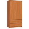 BDW armadio 2 ante, 4 ripiani, appendiabiti, 2 cassetti, appendiabiti, armadio a cassetti, armadio per camere da letto, soggiorni, 180x90x51cm, (Ontano)