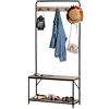 HOMCOM 3 in 1 Appendiabiti con Panca e Scarpiera in Stile Industriale, Mobile per Ingresso Vintage in Legno e Acciaio, 80.5x30x170 cm, Nero