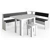 Vicco Combinazione di panche e tavolo ad angolo Roman, Bianco, 210 x 150 cm con tavolo, adatto per il posizionamento ad angolo in cucine e sale da pranzo