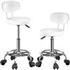 HAMHAIGO Set di 2 Sgabelli Con Ruote e Schienale, Imbottitura Altezza Regolabile 47-62 cm, Da Estetista Sedia Trucco per Cucina/Ristoranti/Ufficio, Bianco