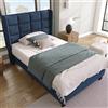 MURUL Letto imbottito dal design moderno, con testiera imbottita, letto singolo con rete a doghe, in blu lino, a media resistenza (blu, 90 x 200 cm)