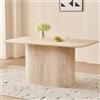 HJhomeheart Tavolo da Pranzo Rettangolare, Piano Moderno in MDF, Tavolo da Pranzo in Stile Nordico per Cucina, Gambe a Doghe, Adatto a Soggiorno e Sala da Pranzo, Travertino Giallo