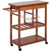 HOMCOM Carrello Portata da Cucina in Legno con Portabottiglie, Cestello, 2 Ripiani, 2 Cassetti, Legno di Pino, Resistente, Agevole, Versatile, 84.5x37.2x85cm