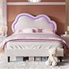 LUXOAK Lettino per bambini, 90 x 200 cm, letto imbottito con testiera a LED e vano portaoggetti, bianco
