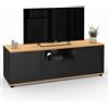 IDMarket - Mueble TV VITO con cajón y hornacina negros y tapa de madera de 110 cm