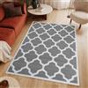 TAPISO Luxury Tappeto Soggiorno Pelo Corto Design Moderno Motivo Astratto Marocchino Geometrico Trellis Grigio Bordo Bianco Salotto Sala Camera Stanza Ragazzi Oeko-Tex 140 x 200 cm