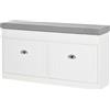 HOMCOM Panca Scarpiera Salvaspazio Cuscino 2 Cassetti 104x24x55cm Bianco | In Legno, Mensola Regolabile, per 8 Scarpe