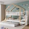 Moimhear Letto a castello 90x200cm&90x190cm con Letto Estraibile e Contenitore, Letto a Soppalco con Scala per 2-3 Ragazzi, Rete a Doghe in Legno, Senza Materasso (Modello 13567)