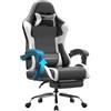 Dowinx sedia da gaming ergonomica con massaggio e poggiapiedi, poltrona gaming reclinabile 150°, braccioli regolabili, sedia ufficio imbottita, portata 180 kg, Bianco