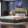 LLODERY Letto matrimoniale 160 x 200 cm, imbottito con LED, letto contenitore con testiera, giroletto con rete a doghe e vano contenitore, velluto (nero)