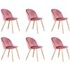 BenyLed Set di 6 Sedie in Velluto, Gambe in Metallo Effetto Legno, Rosa | Sedia imbottita, morbida e traspirante, resistente e facile da pulire. Leggera, montaggio facile. Per cucina soggiorno camera