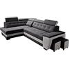 Robin Inspire Grand Divano angolare con funzione di letto cassetto per la biancheria due pouf poggiatesta regolabile angolo a sinistra nero e grigio 277 x 180 x 100