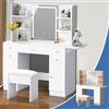 ALFORDSON Tavolo da toeletta con specchio e illuminazione, moderno tavolo da toeletta con piastra larga, set da toeletta con 2 armadi, 5 cassetti, 6 ripiani, sgabello per camera da letto, bianco
