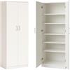 eacommerce - Armadio Multiuso con 2 Ante | 5 Ripiani | Stile Moderno in Legno Melaminico | Chiusura Rallentata, Maniglie Cromo Satinate | Per Ingresso Garage Ripostiglio - Colore Bianco