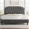 Yaheetech Letto con Testiera Imbottita 140 x 200 cm Altezza Regolabile Rete a Doghe in Legno e Metallo Grigio Scuro