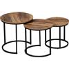 IDMarket - Set di 3 tavolini rotondi DAYTON 30/40/45 effetto invecchiato design industriale