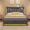 AOGLLATI Letto 140x200 cm con Sollevamento Idraulico, Letto Contenitore Matrimoniale con Illuminazione a LED e Stazione di Ricarica, Struttura Letto Matrimoniale con Testiera Imbottita, Grigio Scuro